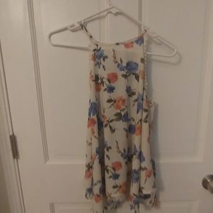 Blue and pink rose flowered halter top.